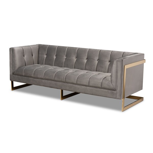 Baxton Studio Ambra Grey Velvet Upholstered and Tufted Sofa with Gold-Tone Frame 156-8865 - main